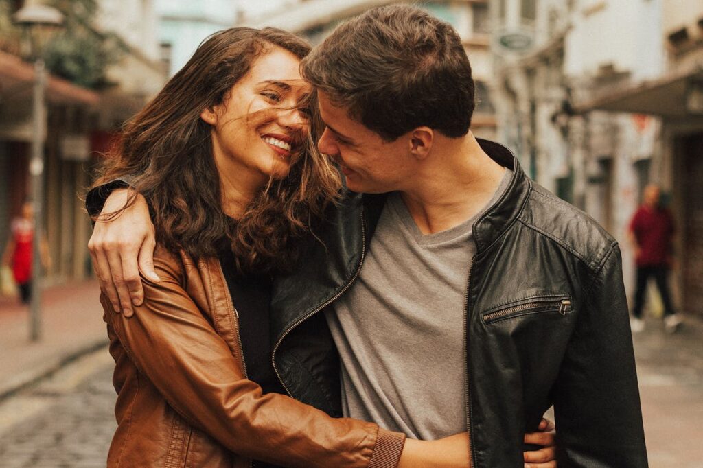 Young Couple Embracing in the Street